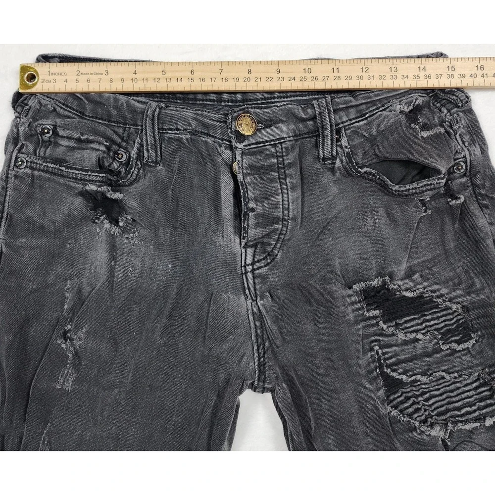 True Religion Rocco Jeans Mens Size 30 Black Relaxed Skinny Ripped Distressed